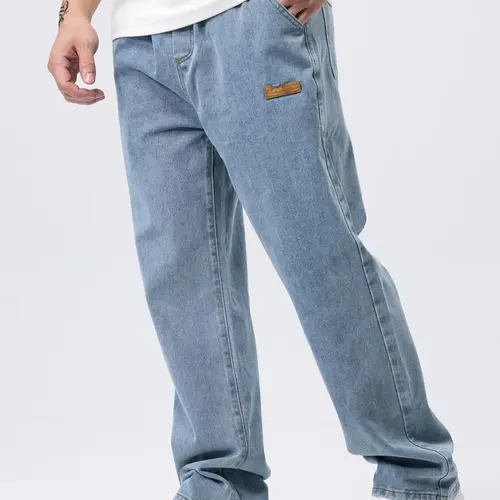 Men's drawstring elastic waistband washed and worn straight leg jeans, non stretch denim pants, comfortable straight leg version, like loose fit, suitable for daily leisure, trendy must-have men's pants 🔥