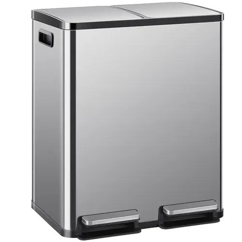 Sweetcrispy 16-Gal Stainless Steel Kitchen Trash Can - Dual Compartment, Fingerprint-Proof, Waterproof, Pedal Opener Lid, Stainless Steel Bins for Home & Office, Trash Cans For Kitchen, Foot Pedal