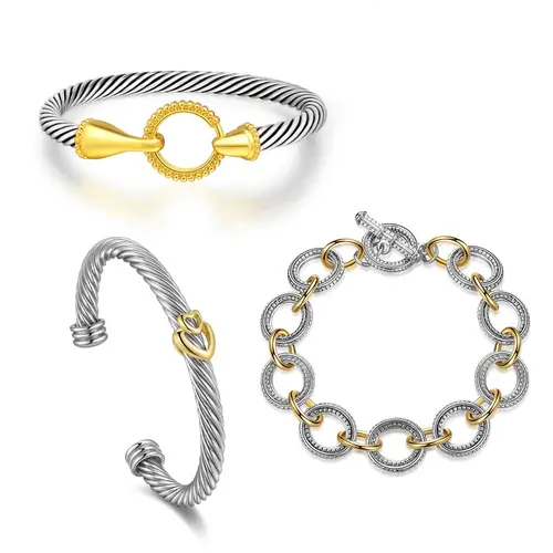 Aprilery Adjustable Stackable Twisted Cable Bracelet Set – 3PCS Cuff & Chain Link Knot Design Fashionable Statement Jewelry Perfect Mother's Day Gift