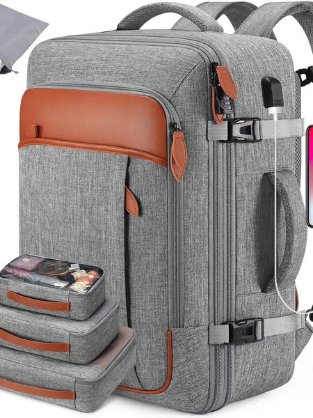 Miusse 42L Travel Backpack with Hidden Straps 17-Inch Carry-On Approved Waterproof Luggage Featuring Packing Cubes Shoe Pocket & Laptop Compartment #Summervibes