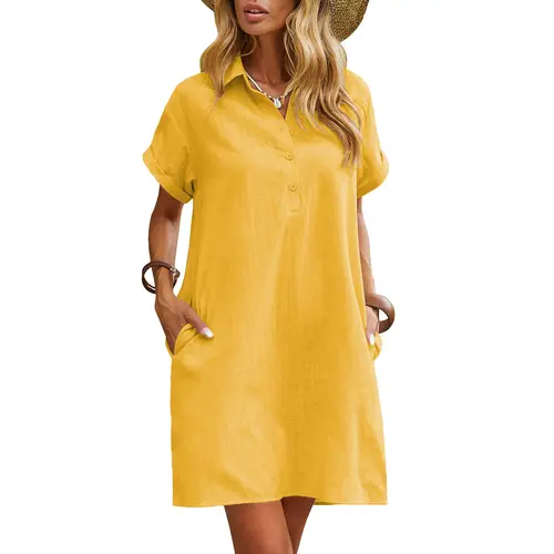 ZEAGOO  Women's Cotton Shirt Dress Summer Casual Short Sleeve Button Down Beach Cover Up Shirts with Pockets summerwins
