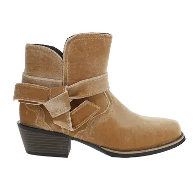 Justin Boots Womens Elana Velvet Square Toe Pull On Casual Boots Ankle Low Heel 1-2" - Brown