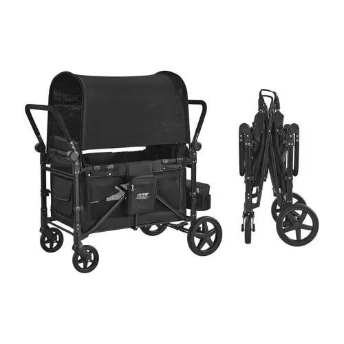 【DealsForYouDays】Wagon Stroller for 4 Kids Push Pull Quad Collapsible Stroller 330LBS Loading