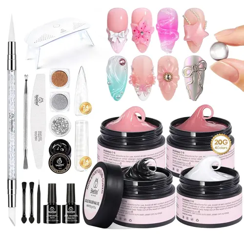 Beetles Solid Builder Gel for Nails, Clear Pink White Hard Gel for Nails 3D Sculpting Gel Non-Sticky Hand Carving Gel Nail Glue Extension Gel with Mold Chrome Nail Powder Tools Salon DIY Dealsforyoudays outdoorfun