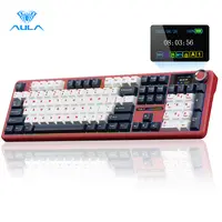 [Pink Restock]AULA F108 Pro Wireless Mechanical Keyboard, Full Size Gaming Keyboard with Smart Screen, Knob, Creamy Typing, Tri-Mode Connection, RGB Backlit, Hot Swappable Keyboard for Work and Gaming, Red Fathersdaygift