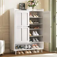 【18-24 Pairs & Adjustable Shelves】ONBRILL 7+1 Tier Farmhouse Shoe Storage Cabinet,  45'' Tall Modern Shoe Cabinet with Metal Legs, Shoes Rack Organizer Cabinet for Entryway, Front Door,Livingroom Bedroom Furniture,Christmas Gift【DealsforYou】