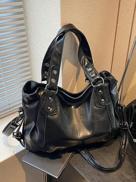 Women's Elegant Solid Color Shoulder Bag, Fashionable Large Capacity Crossbody Bag for Work & Daily Used, Casual Trendy Versatile High-quality Daily Commuting Bag