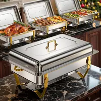 restock|dealsforyoudays WARMOUNTS Rectangular 9QT Gold Chafing Dishes for Buffet – Choose Full-Size or Multi-Size Food Pans, Foldable Frame, Mirror-Polished Stainless Steel, Rolled Rim, for Parties & Catering (2/4/6 Pack)