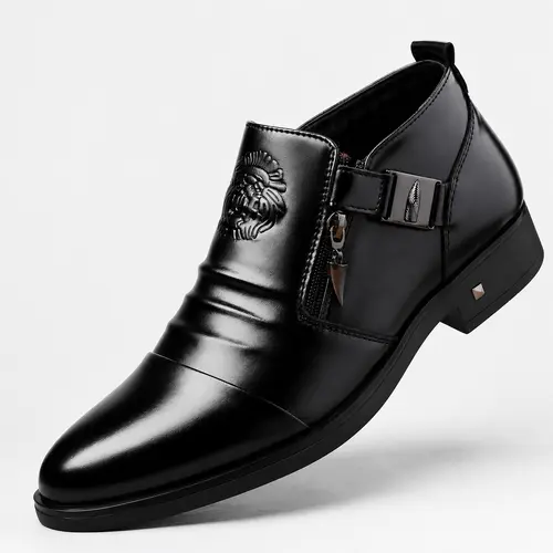 YANXIANSHOES Men's Formal Ankle Boots, Textured Pleather Slip-On with Side Zipper, Lightweight Walking Shoes for Office, Father's Day Gift Fathersdaygift Style