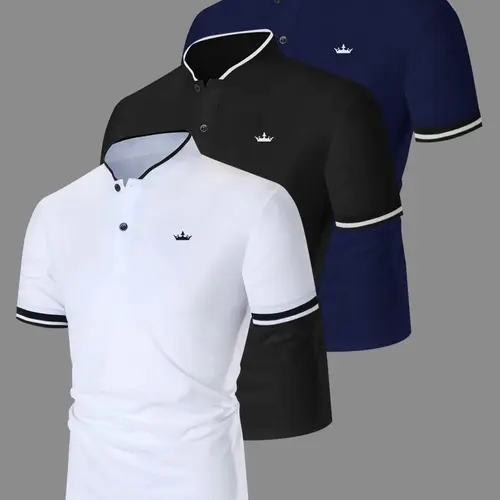 Men's Regular Fit Contrast Trim Polo Shirt Golf Polo Shirts, Casual Short Sleeve Half Zip Top for Summer, Fashion Men's Clothes for Daily Wear, Gamis, Golf Casual Style