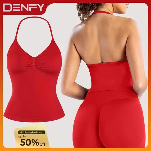 [SIZE UP 1] DENFY Impact Longline Strappy Top Fitness Gymwear Women Impact Longline Halter Tops Sportswear Workout Longline Tank Top Compression Gym