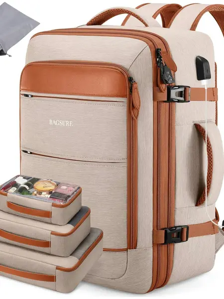 BAGSURE 42L Carry On Travel Backpack, Flight Approved Expandable Luggage Bag with Hidden Straps, No Wheels or Handle, Weekender Work Backpack with Packing Cubes for Men Women Organized Daypack #Summervibes,summerwins,campingessentials,campinggear,vacation