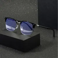 [Blue Light Blocking] Retro Square Semi-Rimless Glasses | Stylish PC + Metal Wear-Resistant Blend Non-Prescription Glasses for Reading, Gaming, and Computer Use (Includes Cleaning Cloth & Case)