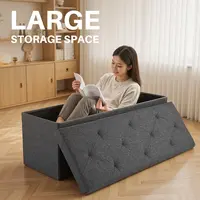 【NEW COLOR】Folding Storage Ottoman Bench, Foot Rest Stool with Padded Seat, Large Toy Box Storage Chest with Seatin, Holds up to 660 lb Living Room Furniture, Foldable Storage Ottoman, Multifunctional Stool