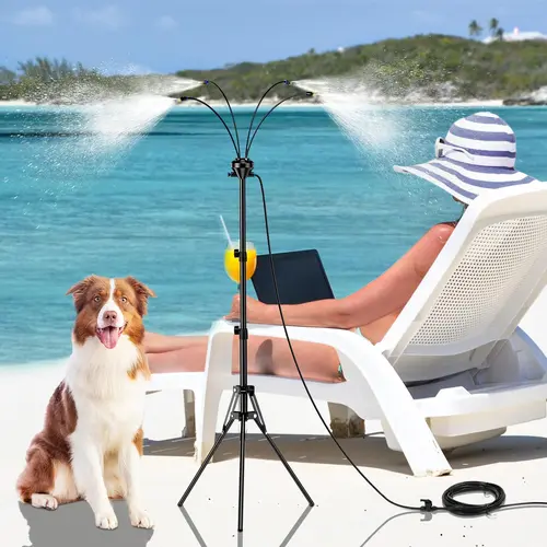 Standing Misters for Outside Patio,Portable Misting System for Cooling Outdoor - 32.8Ft Stand Misting Line with Adjustable Height 5.25 FT Stand Spray for Yard Garden BBQ Party Pool Water Playing Beach Tropical Sprinklers