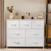 7-Drawer Modern Storage Cupboard - Steel Frame Dresser, Wooden Top, Multi-Use Fabric Bin Storage Organizer, Closet Organization Solution for Bedroom, Entryway Decor, Indoor Apartment Furniture, Room Decor
