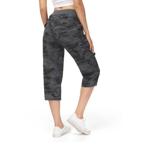 YSENTO Outdoor Camouflage Capris Shorts Regular Fit Solid Drawstring Cargo Pants Casual Comfortable Plain Pattern with 6 Pockets for Summer Daily Wear Bottom
