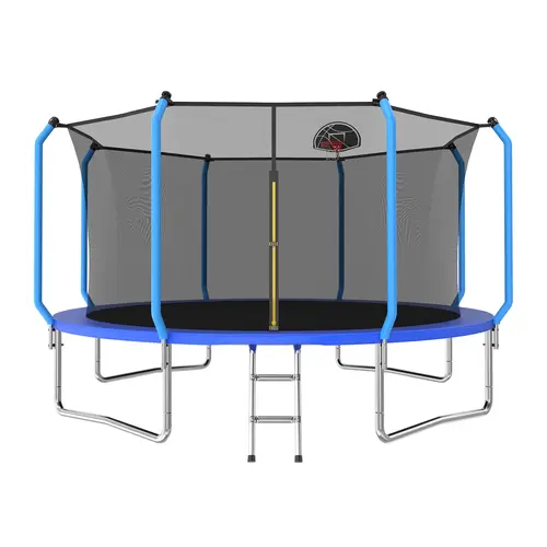 MERSCO 8/10/12/14FT BLUE PLAYGROUND REGULAR TRAMPOLINE WITH LADDER&BASKETBALL HOOP, Heavy Duty Trampoline, Outdoor Trampoline, Reinforced Thickened Trampoline,summerwins,father'sdaygifts,bathingsuitwomenset