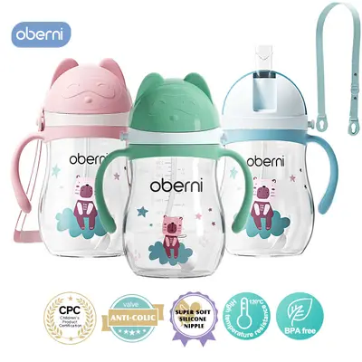 Oberni Sippy Cup for Toddlers 1-3 Years, 9oz/270ml 11.5oz/350ml Leakproof Straw Cup with Weighted Base, Non-Slip Handle Baby Water Bottle, BPA-Free Tritan Training Cup for Boys Girls