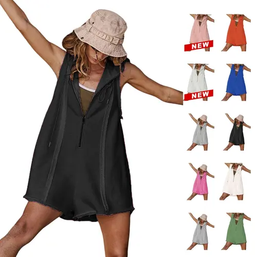 Ommig Short Half Zipper Sports jumpsuit for Fitness Outdoor Leisure Sleeveless Loose Hoodie for Women, Athleisure Style, Workout Jumpsuit,summerwins,summeroutfits,vacationoutfits,bathingsuitwomenset,beachoutfits