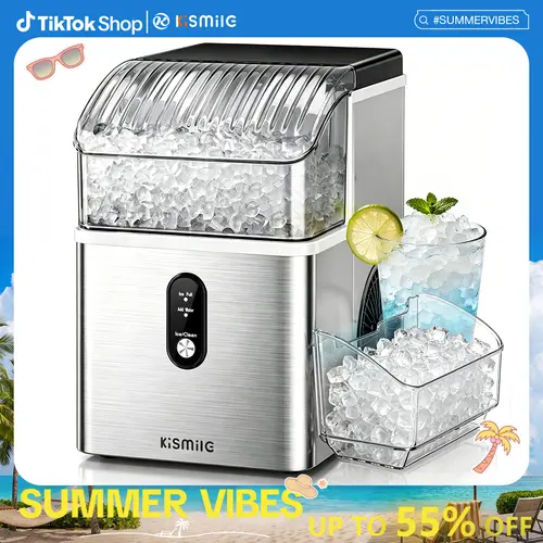 Kismile Countertop Nugget Ice Machine, Portable Unit with Ice Machine Cleaner, 35Lbs/24H Production, 7-Mins Quick Making, Self-Cleaning, 1-Click Operation for Home Kitchen, Office