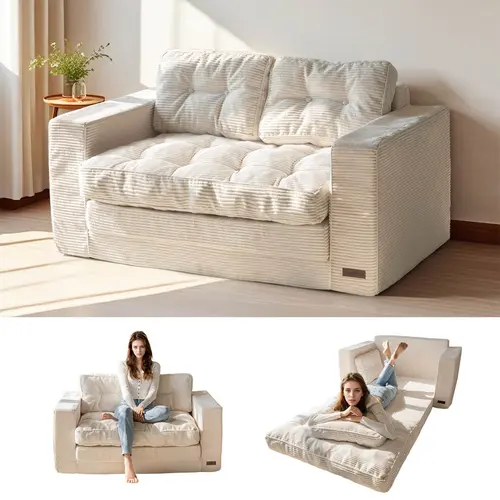 Deals for You MAXYOYO Convertible 2-in-1 Folding Floor Couch with Pillows Pull Out Loveseat Sleeper Sofa for Living Room Bedroom Lounge