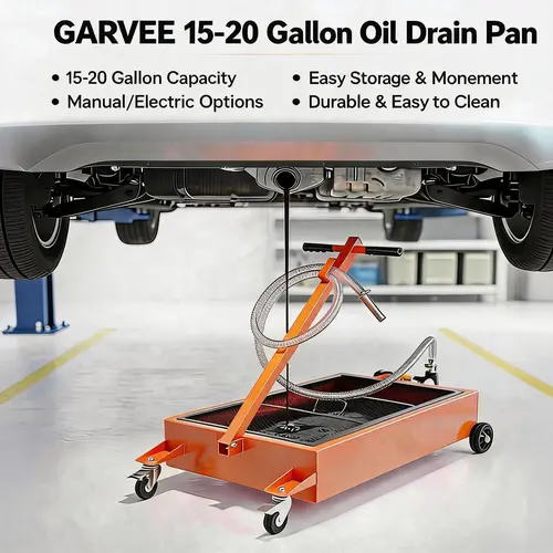 【Fathersdaygift】GARVEE Oil Drain Pan-20/15 Gallon Low Profile  with Pump (Electric/Manual Options),Heavy Duty Portable Waste Fluid Drain Tub with 8ft Hose & Folding Handle for Trucks, SUVs, Cars