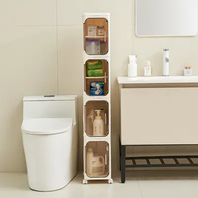 UFORU four-layer tall and narrow storage cabinet, made of plastic, with a slim design, doors and adjustable shelves, wheels, stackable and foldable, suitable for small spaces, bathrooms and kitchens,dealsforyou,midyearsale,dealsforyoudays,#SummerWins