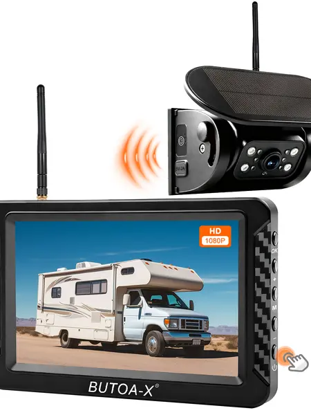 BUTOA-X X5 Wireless Magnetic Backup Camera System with 5'' Monitor, Solar Charging, Auto Sleep Mode, No Wiring, 1080P Digital Camera, Waterproof, Safety Vehicle Accessory for Trucks, RVs