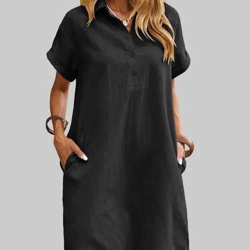 Zeagoo Live Women's Cotton Shirt Dress Summer Casual Short Sleeve Button Down Beach Cover Up Shirts with Pockets summerwins