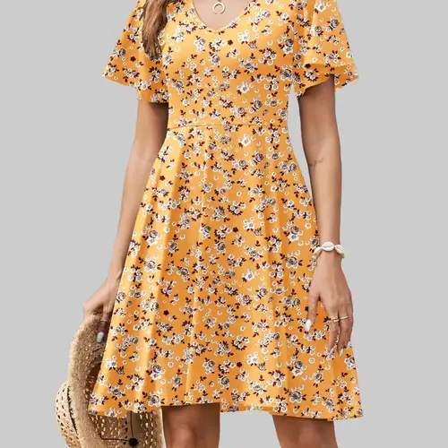 ZEAGOO Women's Summer Dress Casual Swing Floral Ruffle Short Sleeve Sundresses Beach Mini A-line Shift Dress with Pockets summerwins