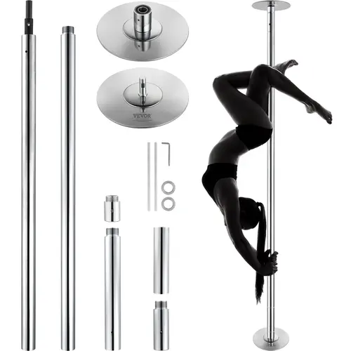 【Father's Day Gift】VEVOR Professional 45mm Heavy-Duty Stainless Steel Dancing Pole Kit, Spinning & Static Dance Equipment, Portable Removable Height-Adjustable Exercise Gear for Home Gym, Silver, Exercise Equipment,father'sdaygifts