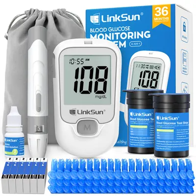 Linksun G-425-1 Blood Glucose Monitor Kit,100/50 Test Strips&100/50 Lancets,1 Blood Sugar Monitor,1 Lancing Device,Diabetes Testing Kit,No Coding,500 Memory,Control Solution,Large Display,Glucometer for Home Use,Dealsforyoudays,summerwins,summeressentials