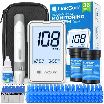 LinkSun G-425-2 Blood Glucose Monitor Kit with 100 Test Strips & 100 Lancets for Home Use, Large Display, No-Coding Design, Quick 5-Second Test Time, Diabetes Testing Aid Healthcare,Dealsforyoudays,fathers day gift fathersdaygift,summerwins