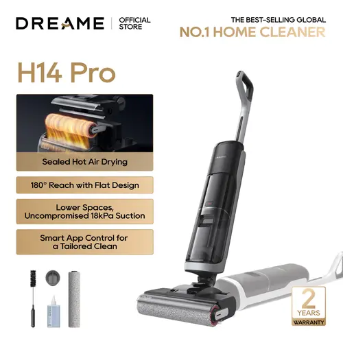 【Super Brand Day】DREAME H14 Pro Elite Vacuum Mop, Wet Dry Vacuum Cleaner, 180° Lie-Flat Vacuum Mop, 140°F Washing and Fast Hot Air Drying, Powerful 18kPa Suction Floor Cleaner Machine, Easy GlideWheel Movement, Smart App Control