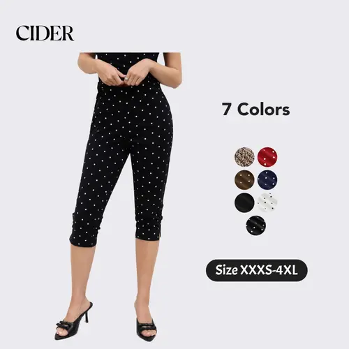 Cider Vintage Summer Polka Dot Capri Pants for Casual Daily, Elegant Cropped Leggings, Ladies Stretch Trousers, Retro Holiday Outfits, Basic Gauchos Pants Lady Bottoms Dealsforyou