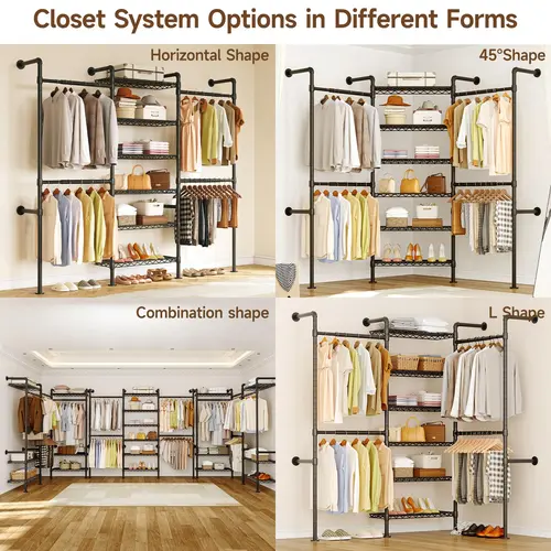 【MAX 900 LBS】ONBRILL Expandable(18.3-34.6") Wall Mounted Closet System, Industrial Pipe Clothing Rack, Clothes Rack Garment Racks Wardrobe Racks for Hanging Clothes, Heavy Duty Closet Organizers for Livingroom Bedroom Furniture【DealsforYou】