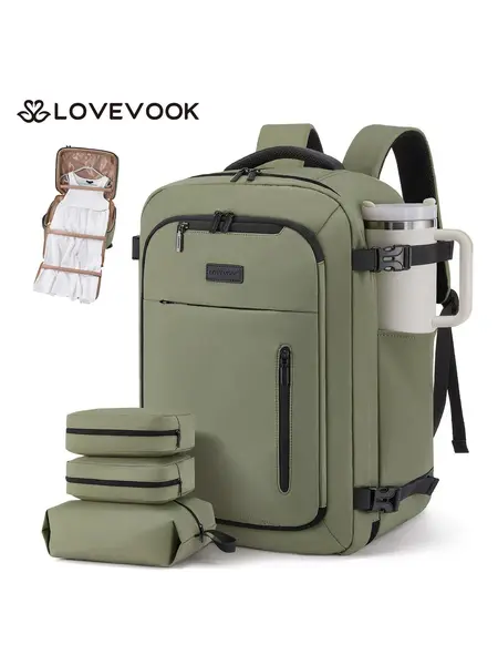 LOVEVOOK 40L-50L Large capacity Carry-On Travel Waterproof Backpack-TSA Approved Personal Item,Built-in Garment Bag & 3 Packing Cubes,Airline Friendly for Hiking/Overnight/Weekend,DealsForYouDays