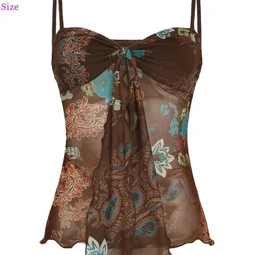 Women's Boho Fitted Sleeveless Square Neck Floral & Paisley Print Cami Top, Vintage Casual Sleeveless Spaghetti Strap Top for Summer, Women's Clothing for Daily Wear, Floral Print Camisoles