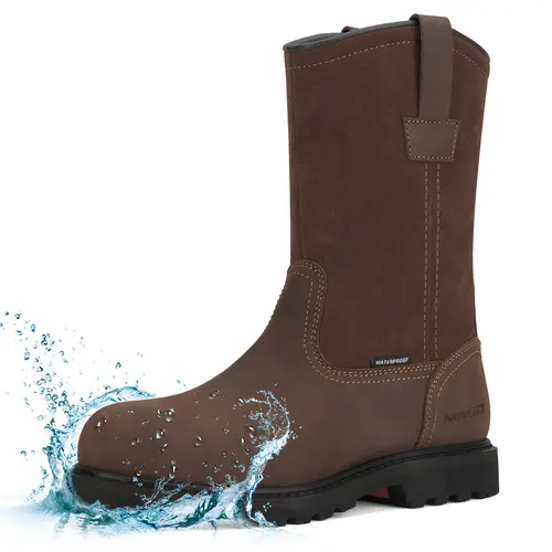 NINGO Mens Steel Soft Toe Work Boots 100% Waterproof Pull On Wellington Style Oil Slip Resistant EH Safety Shoes for Construction Farming Botas de Trabajo, Footwear, Worker, zapatos para trabajo Closed non slip shoes for work