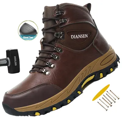 Waterproof Safety Boots Men Indestructible Steel Toe Work Boots Anti-smash Stab-resistant Safety Shoes Anti slip and wear-resistant Protective Boots Advanced color scheme Construction Work Shoes,father'sdaygifts