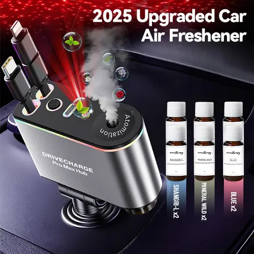 Smart Portable Car Air Freshener with Starlight Diffuser ,Intelligent Sensing & Atmosphere Lighting - Retractable Car Charger & Aromatherapy Diffuser ,Christmas Perfect Gift for Men summervibes