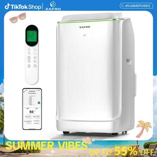 ZAFRO (42dB) 16,000 BTU WIFI (12,000 BTU SACC) Portable Air Conditioners, Ultra Quiet Dual Duct Smart AC with Drainage-free Cooling/24Hrs Timer/APP/Remote/Cool, Fan & Dehumidifier Modes for Indoor Rooms