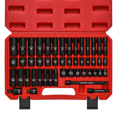 CASOMAN 49-Piece 3/8"-Drive 6-Point CR-V Steel Impact Sockets Set - Socket Wrenches, Ratchet Wrench, Work Tools with Extension Bar, Adapter, Universal Joint, Mechanic Tools for Automotive Use, Father’s Day Gift,DEALS FOR YOU DAY