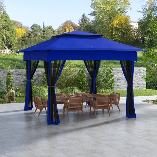 #Summervibes Outsunny 11' x 11' Pop Up Canopy, Outdoor Patio Gazebo Shelter with Removable Zipper Netting, Instant Event Tent w/ 114 Square Feet of Shade and Carry Bag for Backyard, Garden, Blue,summerwins
