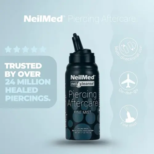 NeilMed NeilCleanse Piercing Aftercare (Travel Size) Fine Mist Spray 75ml Sterile Saline Solution for Gentle Skin Repair & Healing Vegan & Preservative-Free