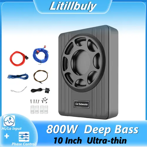 10 Inch 800W Car Subwoofer,Slim Under Seat Car Subwoofer Powered, High/Low Level Input, Car/Truck Car Audio Subwoofer Sub Built in Amplifier,fit Most Vehicles