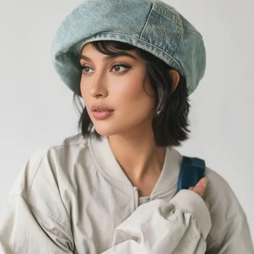 Women's Vintage Washed Denim Design Beret, Casual Outdoor Blue Hat for Women, Fashion Accessories for Daily Wear