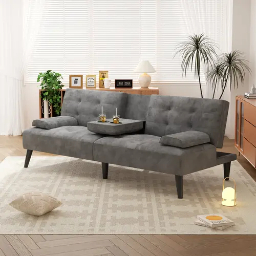 Walsunny 64'' Small Convertible Couch Bed Loveseat,  Modern Futon Recliner Sleeper, Lazy Futon Set for Living Room, Office, Apartment