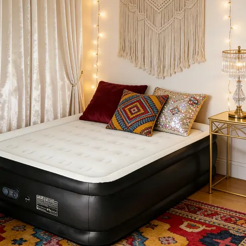 Queen Size Air Mattress with Built-in Pump, 18" Double Height Portable Blow Up Bed, Low Noise Surface, Non-Slip Bottom, 660 lbs Weight Capacity for Home & Camping, Multi Purpose Inflatable Self Inflating Bed